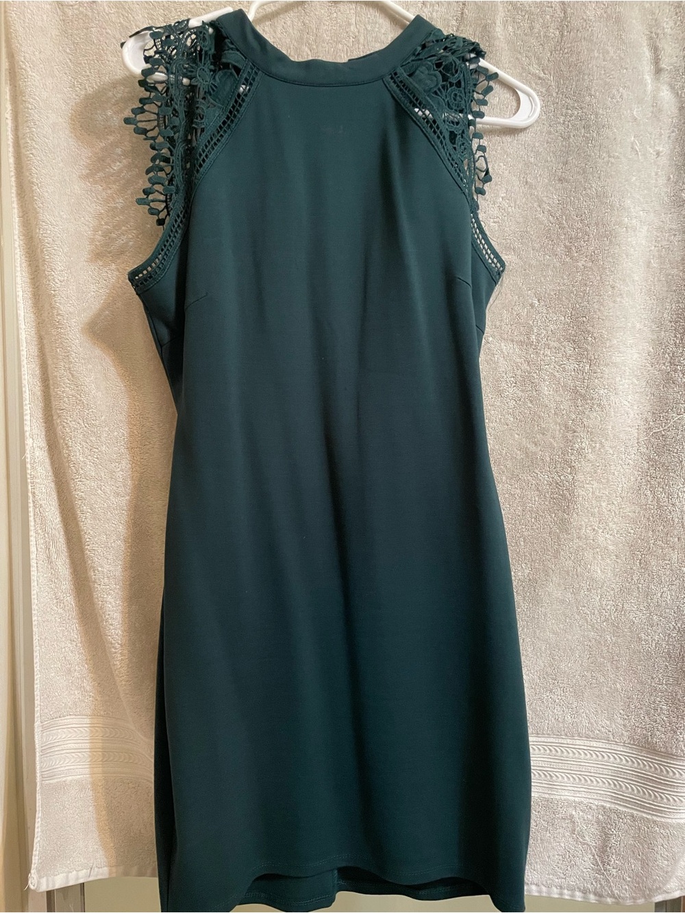 iris Dark Teal Crochet-Shoulder Mini Dress